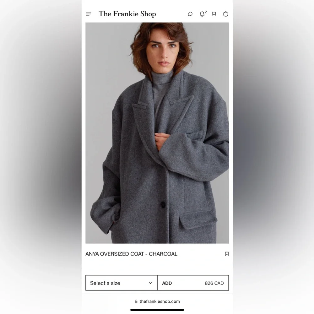 THE FRANKIE SHOP Anya Charcoal Oversized Wool Coat - Picture 8 of 16